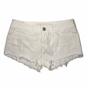 American Eagle Outfitters White Sequin Fringe Denim Shorts